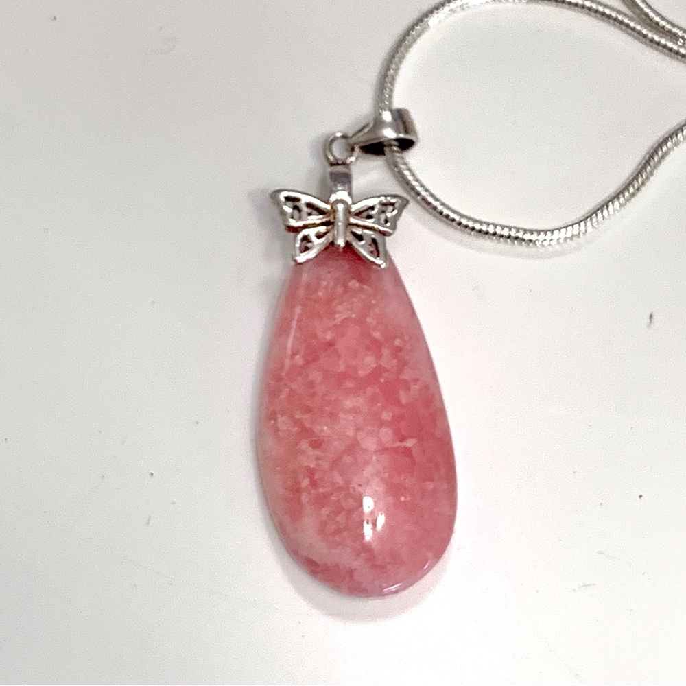 Rhodochrosite Stone Butterfly Pendant